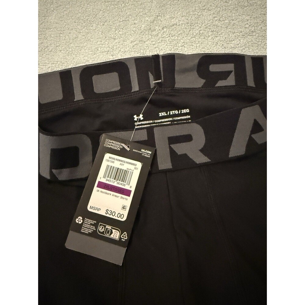 Under Armour HeatGear Compression Shorts Mens 2XL Black Athletic Training NWT - Picture 2 of 4